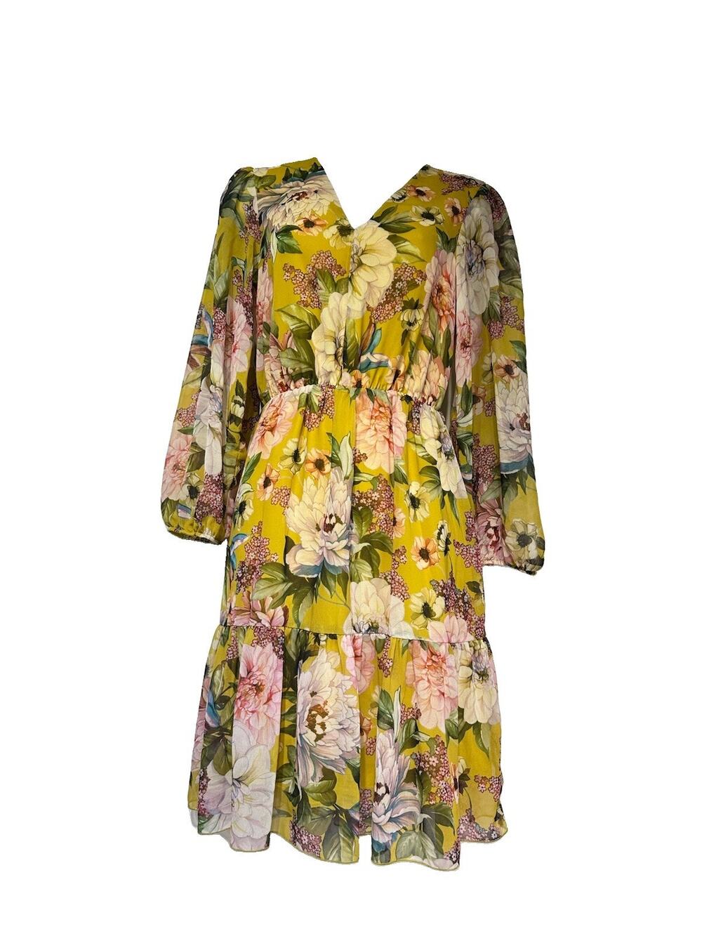 guess italy floral long sleeve chiffon ruffle dress Size S